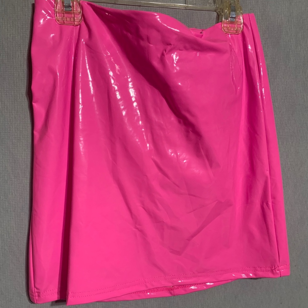 Pink leather skirt